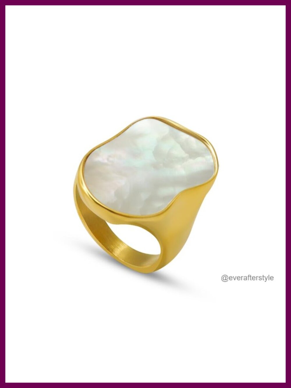 Chunky Signet Ring Irregular Mother of Pearl Inlay Titanium Steel